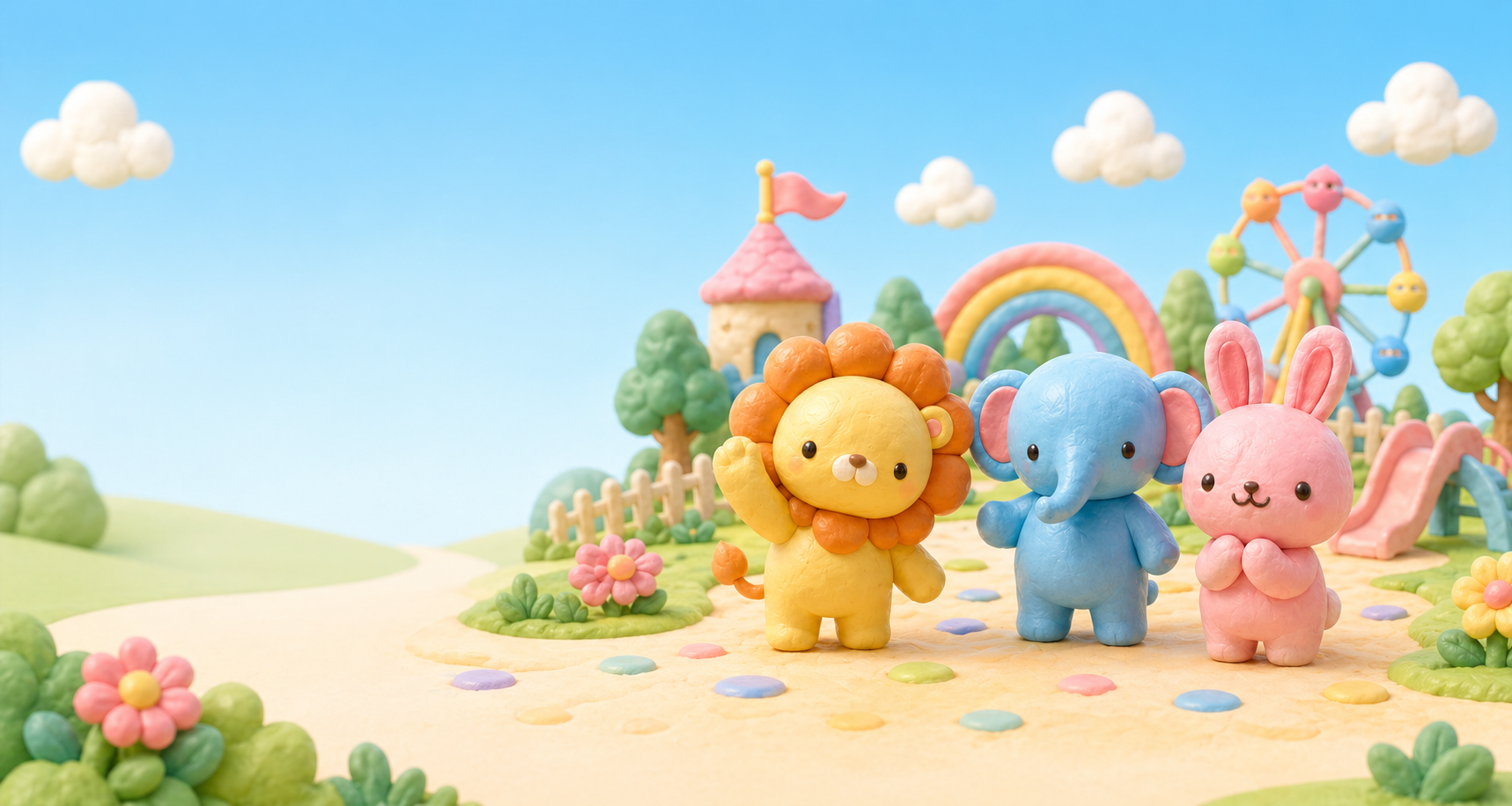 ライオン、ゾウ、ウサギのキャラクター